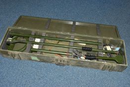 A FULLY CASED ORIGINAL BRITISH MINE DETECTOR WITH BATTERY PACK ETC, all complete named on case
