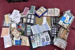 LARGE COLLECTION OF STAMPS IN BOXES AND TINS, including worldwide as kiloware and in junior type