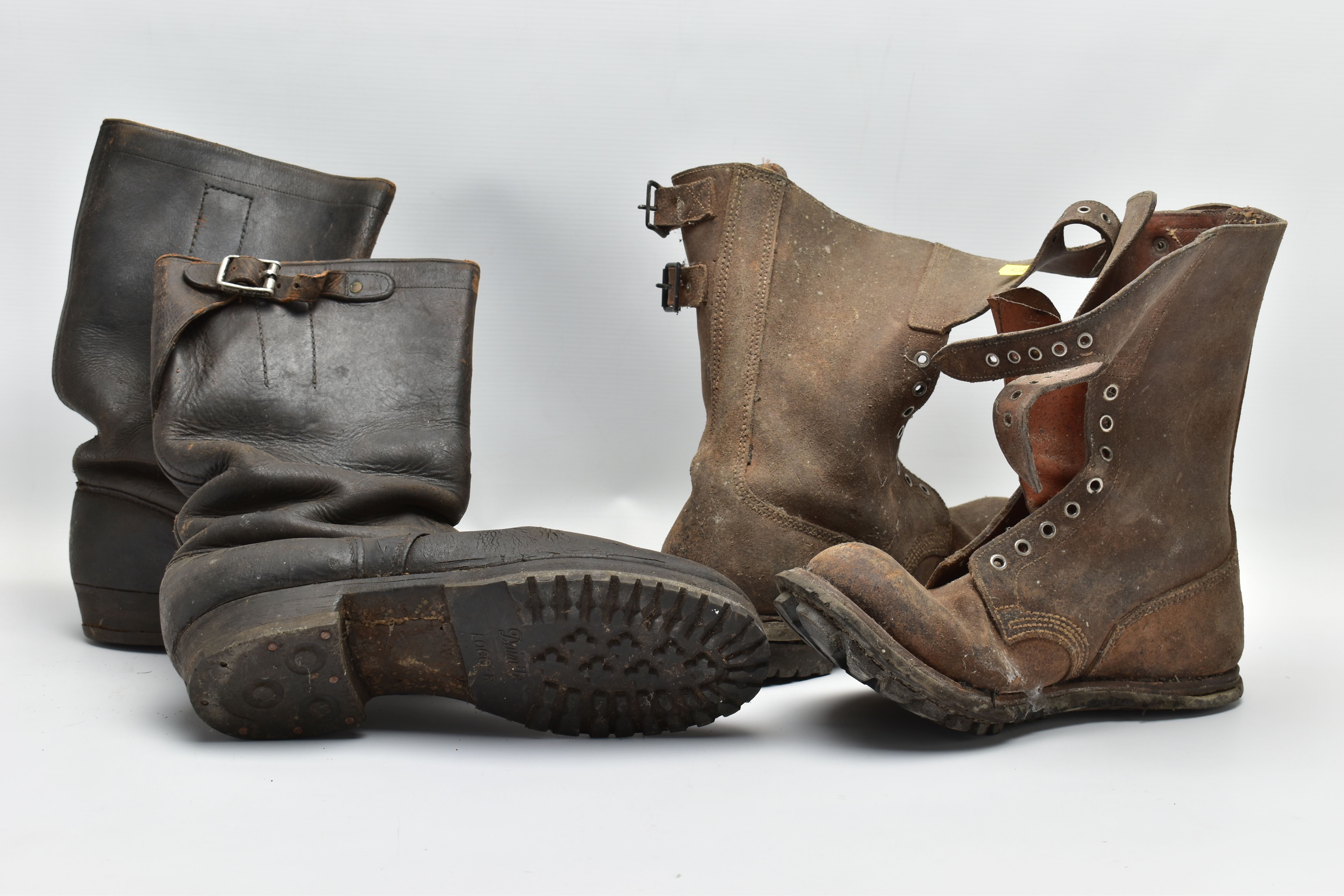 TWO PAIRS OF MILITARY BOOTS, both pairs, brown in colour, both pairs above ankle length with - Image 3 of 3