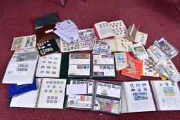 TWO BOXES OF STAMPS WITH WORLDWIDE IN ALBUMS, a few presentation packs, commercial mail from New