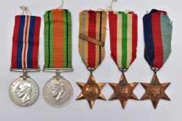 GROUP OF FIVE WORLD WAR TWO MEDALS, attributed to Pte Ernest Thomas MALKIN, group consists of 1939-