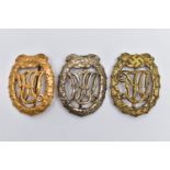 THREE GERMAN DRL SPORTS BADGES, all are marked, DRGM 33918, Wernstein Jena, DRGM33269 Petz & Lorenz,