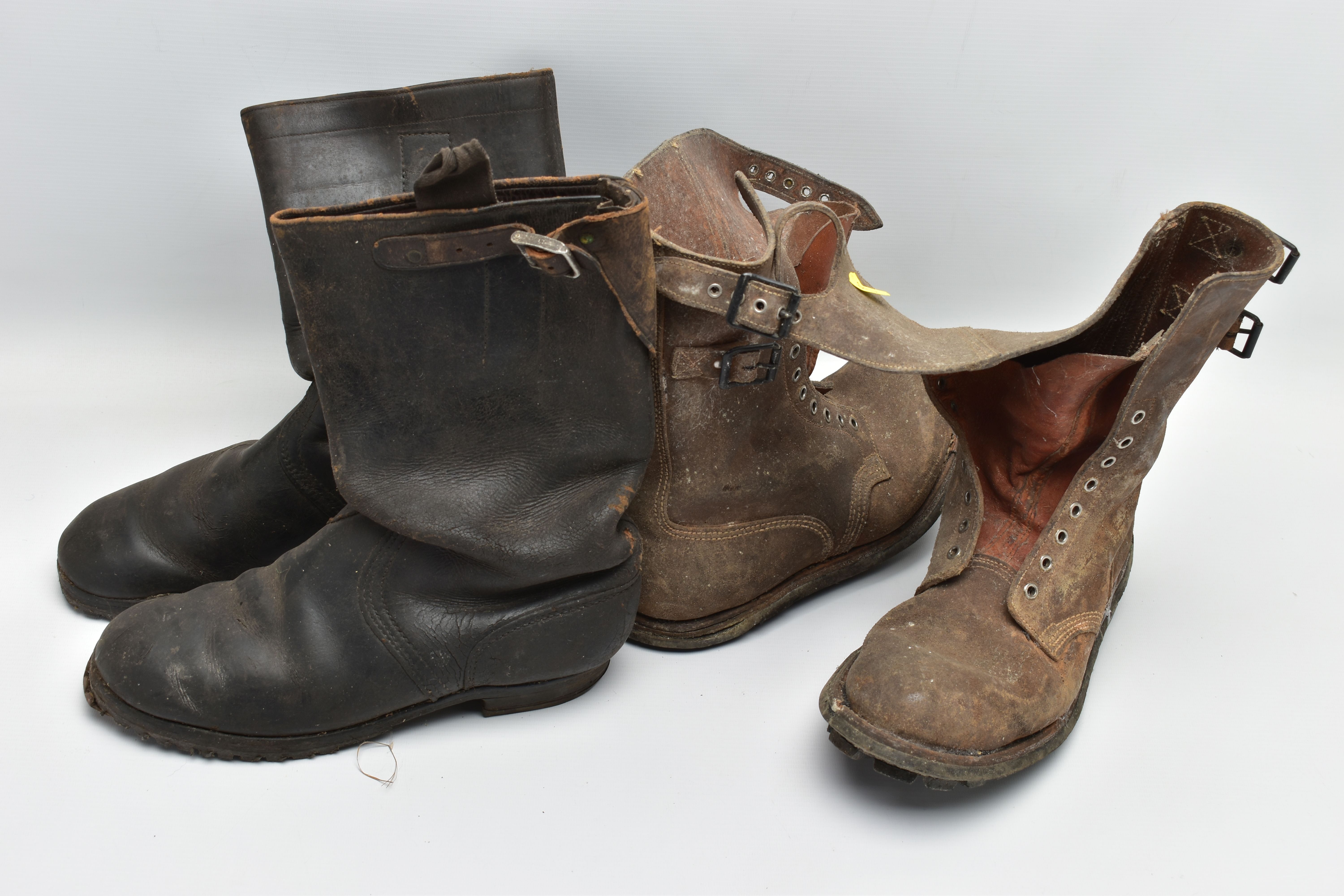 TWO PAIRS OF MILITARY BOOTS, both pairs, brown in colour, both pairs above ankle length with - Image 2 of 3