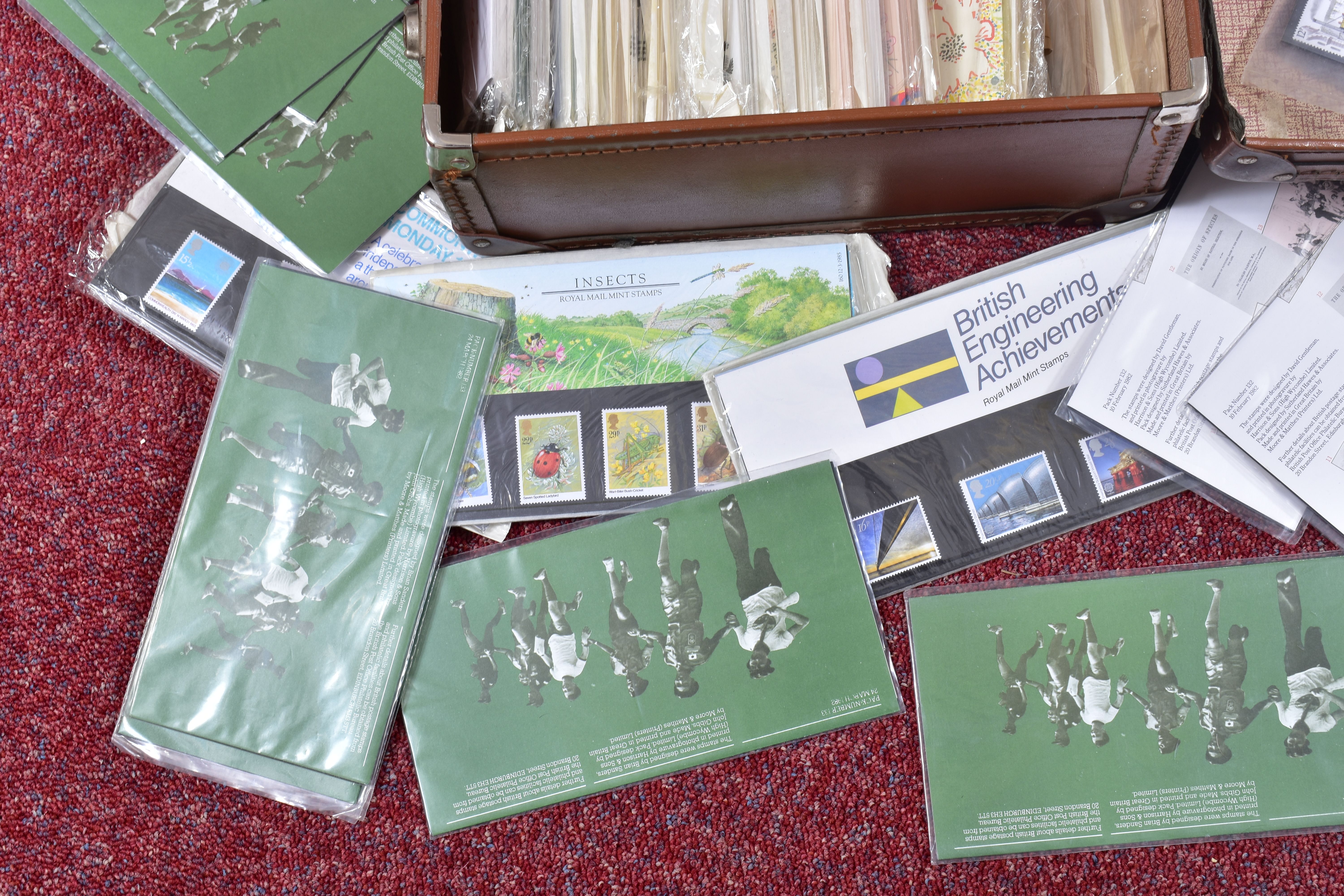 DUPLICATED GB PRESENTATION STAMP PACKS, in a battered old suitcase, year packs from 1980s, face - Image 3 of 7