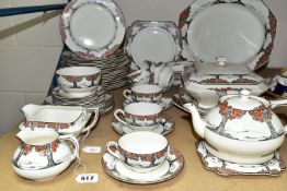 A CROWN DUCAL 'ORANGE TREE' DINNER SET A1211 comprising six cups (one is marked on the inside glaze,