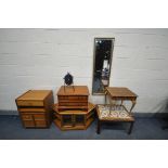 A SELECTION OF MID CENTURY FURNITURE, to include a Nathan media cabinet, a G Plan tile top coffee