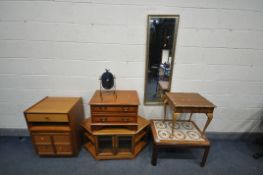 A SELECTION OF MID CENTURY FURNITURE, to include a Nathan media cabinet, a G Plan tile top coffee