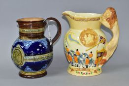 TWO ROYAL COMMEMORATIVE JUGS, comprising a late nineteenth century Doulton Lambeth jug commemorating