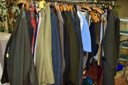 A QUANTITY OF MEN'S SUITS, JACKETS AND OTHER CLOTHING, approximately fifty items, to include a