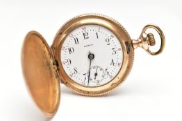 AN 'OMEGA' FULL HUNTER POCKET WATCH, a hand wound movement, white dial signed 'Omega', Arabic