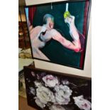 TWO MODERN DECORATIVE CANVAS PRINTS, comprising a detail from Francis Bacon's 'Man Turning on the