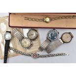 A SELECTION OF WRISTWATCHES, to include a gents manual wind 'Timex' watch, featuring a round blue