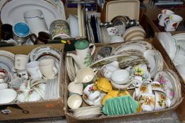 FIVE BOXES AND LOOSE CERAMICS AND SUNDRY ITEMS, to include an eighteen piece Palissy 'Silver