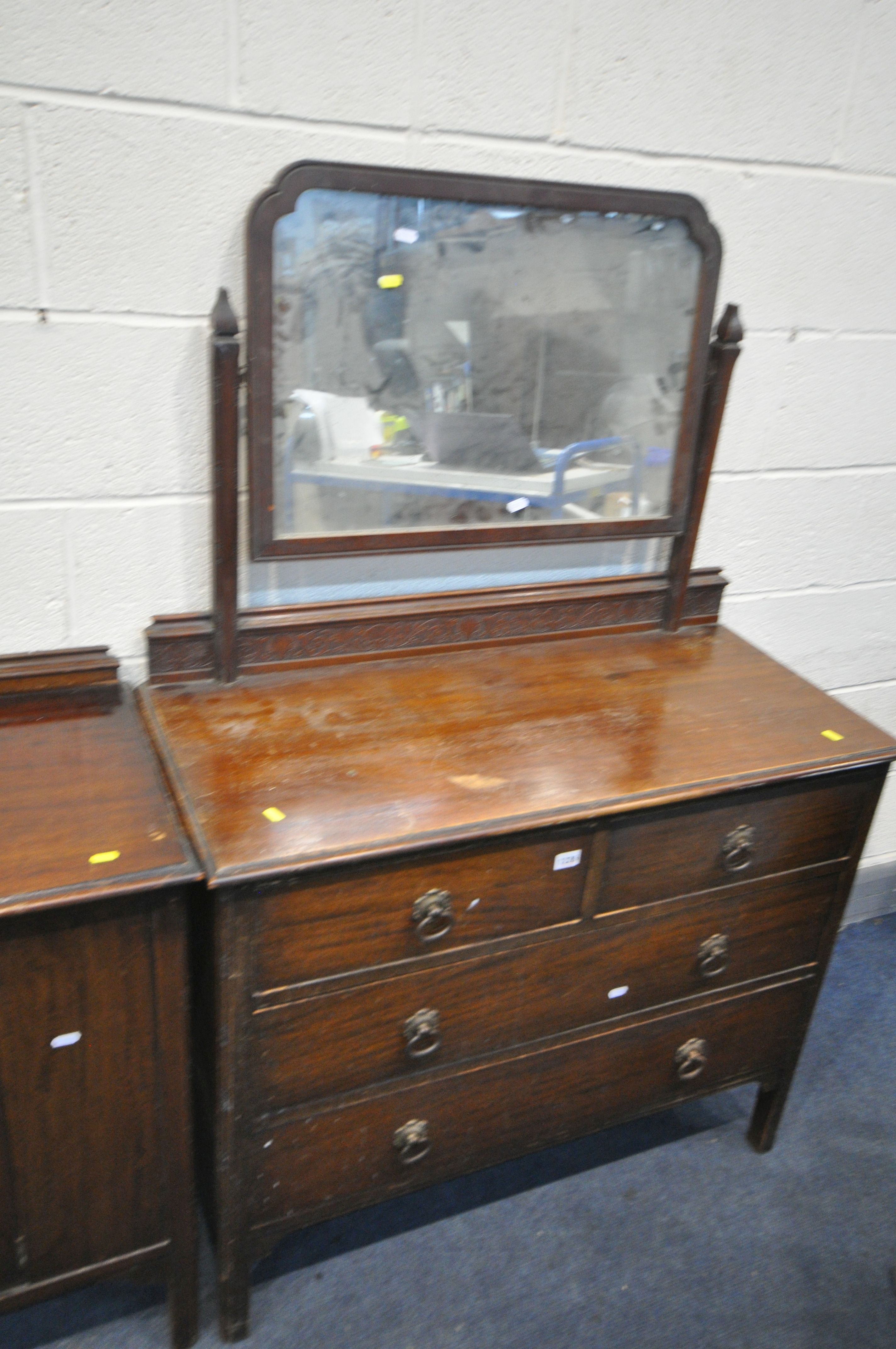 TWO EARLY 20TH CENTURY DRESSING CHESTS, with single swing mirrors, and four drawers, width 107cm x - Image 2 of 3