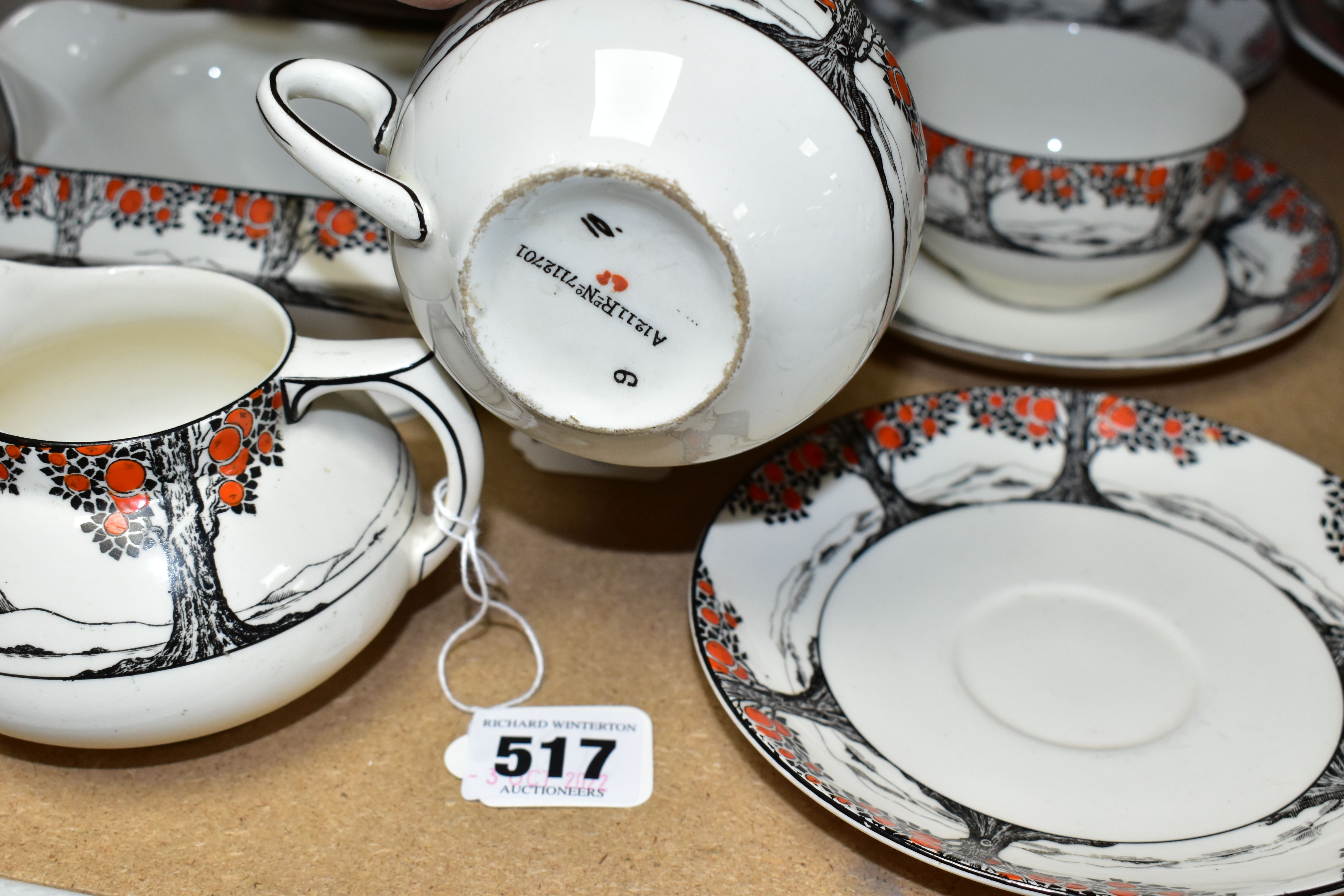 A CROWN DUCAL 'ORANGE TREE' DINNER SET A1211 comprising six cups (one is marked on the inside glaze, - Image 4 of 8