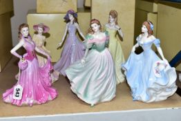 SIX COALPORT LADIES OF FASHION FIGURINES, five boxed, comprising Pamela - an exclusive to figurine