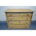 A VICTORIAN PINE CHEST OF FOUR LONG DRAWERS, width 106cm x depth 53cm x height 83cm (condition -