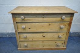 A VICTORIAN PINE CHEST OF FOUR LONG DRAWERS, width 106cm x depth 53cm x height 83cm (condition -