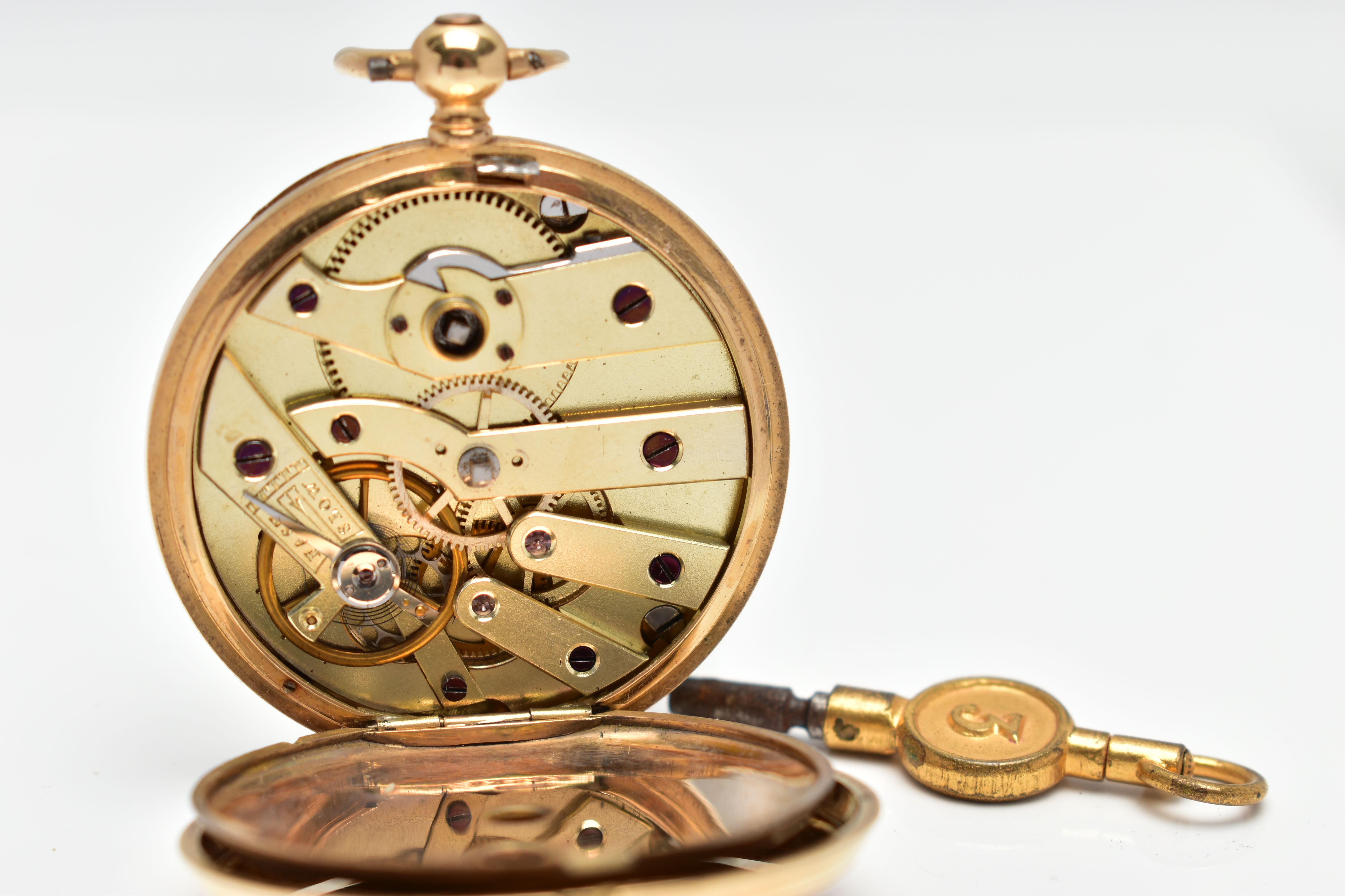 A LATE 19TH CENTURY 18CT GOLD POCKET WATCH, a ladys key wound pocket watch, gold tone floral dial, - Image 7 of 7