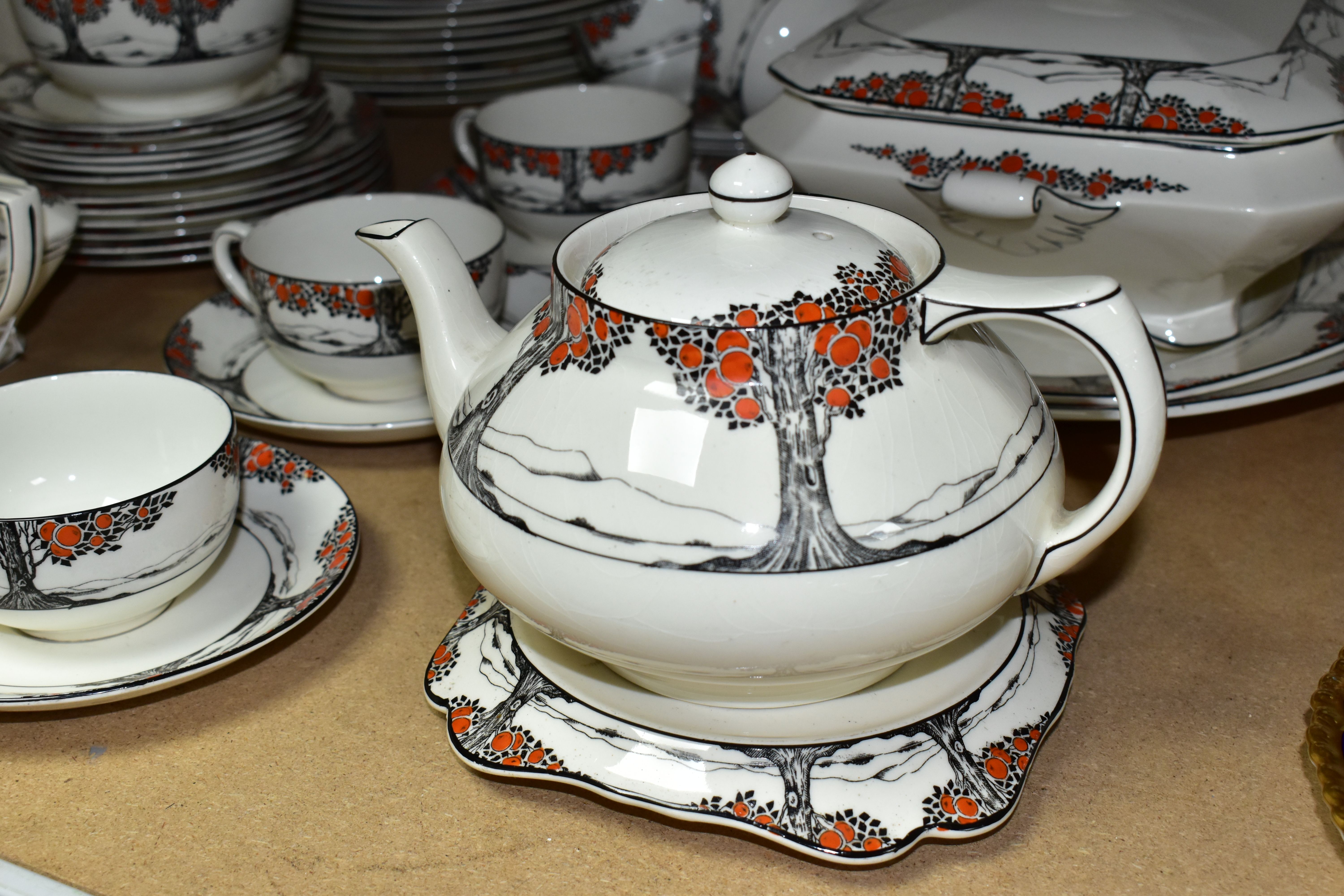 A CROWN DUCAL 'ORANGE TREE' DINNER SET A1211 comprising six cups (one is marked on the inside glaze, - Image 2 of 8