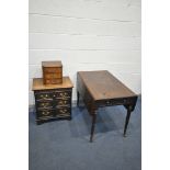 AN OAK CHEST OF THREE DRAWERS, incorporating older timbers, width 57cm x depth 39cm x height 63cm, a