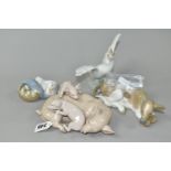 FOUR LLADRO ANIMAL AND BIRD FIGURES, comprising Playful Piglets 5228, sculptor Jose Roig, issued