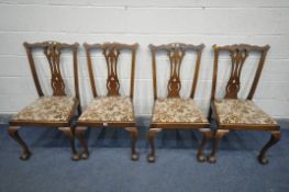 A SET OF FOUR 20TH CENTURY CHIPPENDALE STYLE CHAIRS (condition:-all chairs rickety and losses)