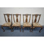 A SET OF FOUR 20TH CENTURY CHIPPENDALE STYLE CHAIRS (condition:-all chairs rickety and losses)