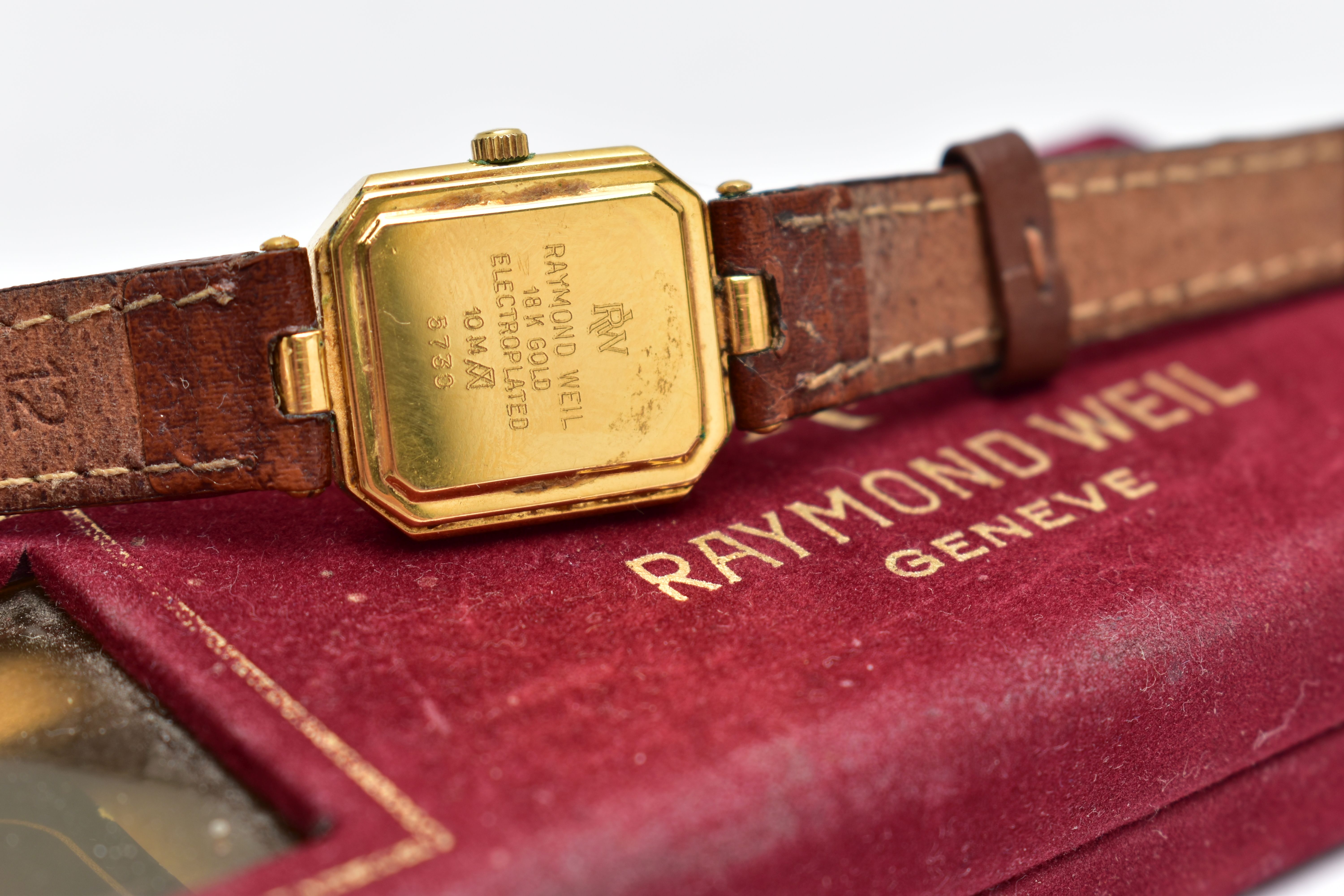 A 'RAYMOND WEIL' 18K GOLD PLATED WRISTWATCH AND TWO POCKET WATCHES, quartz movement, rectangular - Image 3 of 7