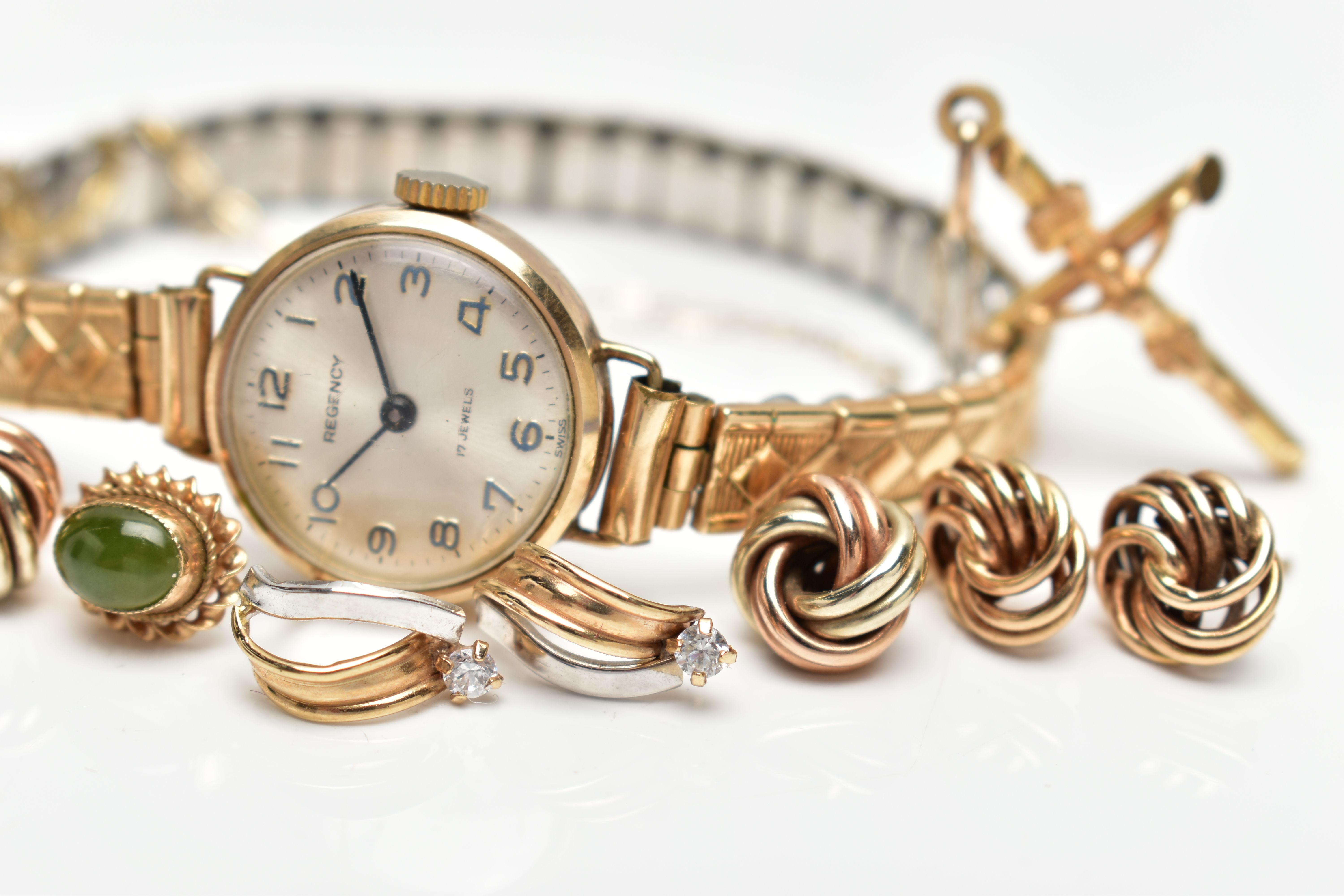 A LADIES 9CT GOLD WATCH AND JEWELLERY, a ladies manual wind 'Regency' wristwatch, round silver dial, - Image 3 of 6