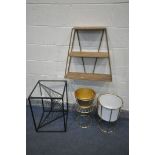 A DECORATIVE METAL LAMP TABLE, with a glass insert, 41cm squared x height 58cm, a tapered wall