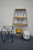 A DECORATIVE METAL LAMP TABLE, with a glass insert, 41cm squared x height 58cm, a tapered wall