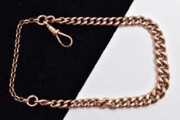 A ROSE METAL ALBERT CONVERTED BRACELET, comprising a series of curb links, to the lobster clasp,