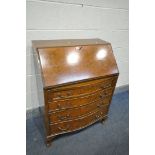AN EARLY 20TH CENTURY BURR WALNUT FALL FRONT BUREAU, with fitted interior, writing surface, above