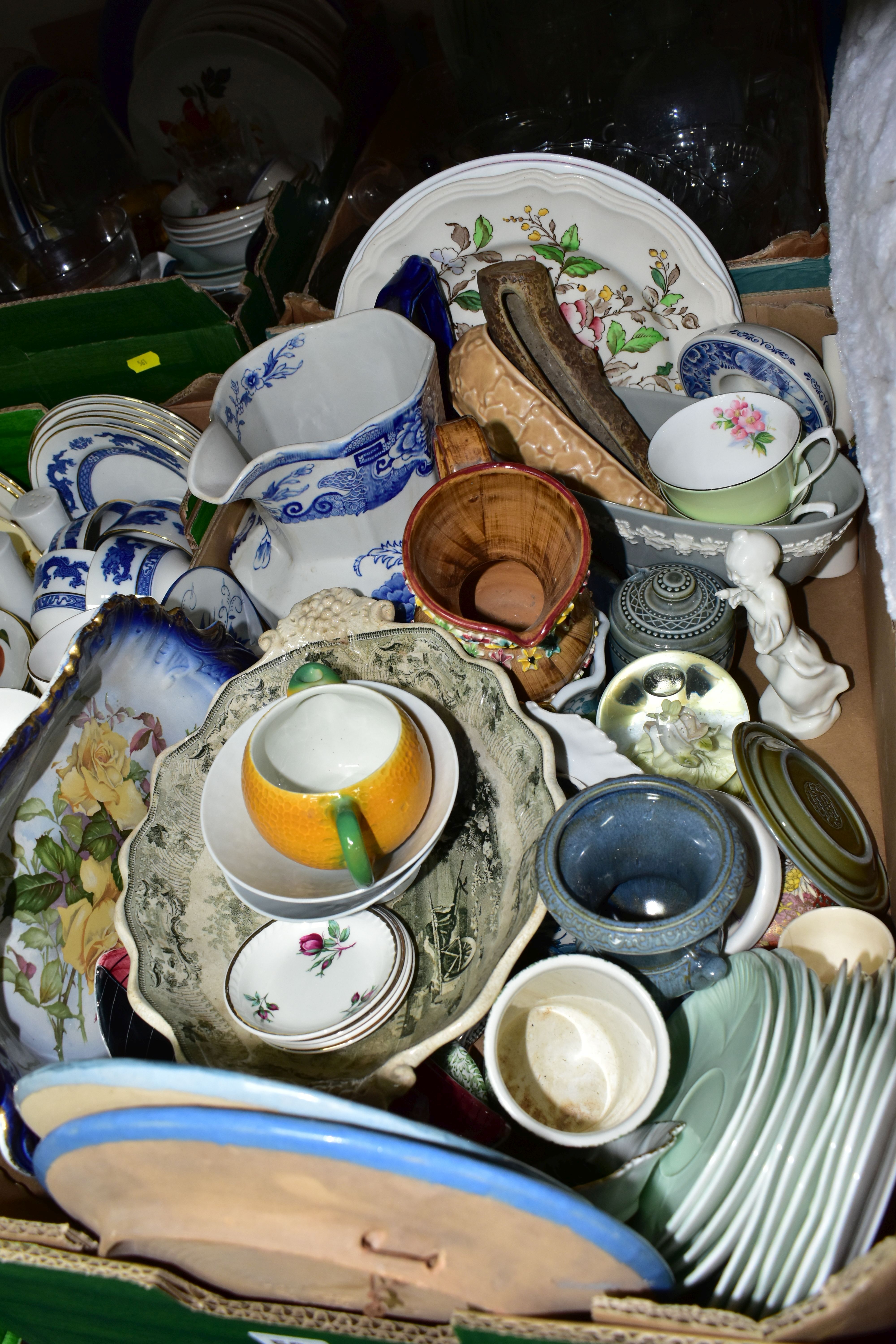 SIX BOXES AND LOOSE CERAMICS AND GLASS ETC, to include Shelley green Dainty saucers and side plates, - Image 2 of 8