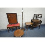 A SELECTION OF OCCASIONAL FURNITURE, to include an oak drop leaf trolley, a bergère stool, two