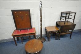 A SELECTION OF OCCASIONAL FURNITURE, to include an oak drop leaf trolley, a bergère stool, two