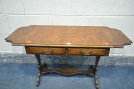 A YEW WOOD DROP END SOFA TABLE, with two frieze drawers, open length 102cm, closed length 70cm x