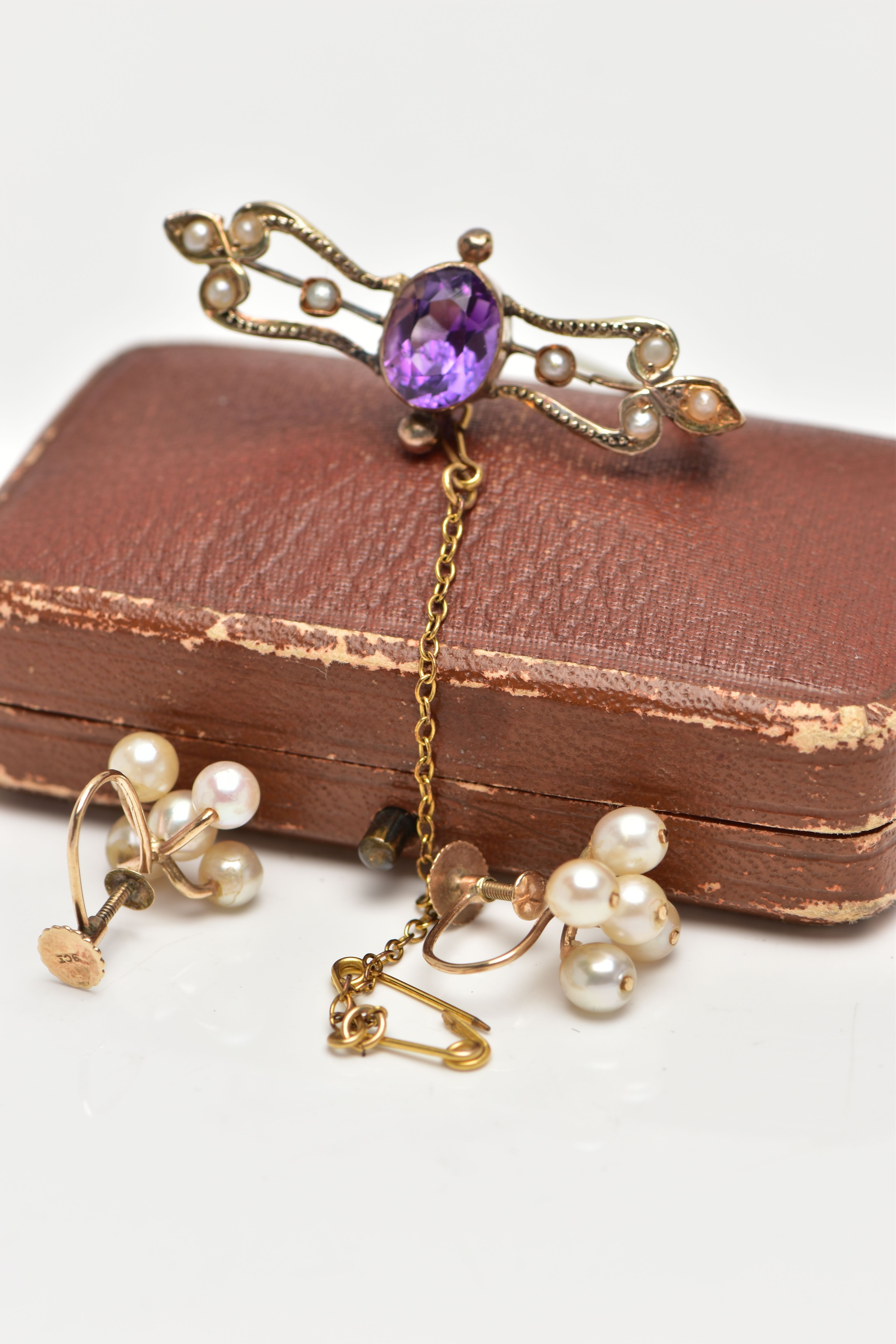 TWO LATE 19TH CENTURY BAR BROOCHES AND A PAIR OF EARRINGS, the first bar brooch comprised of three - Image 9 of 13