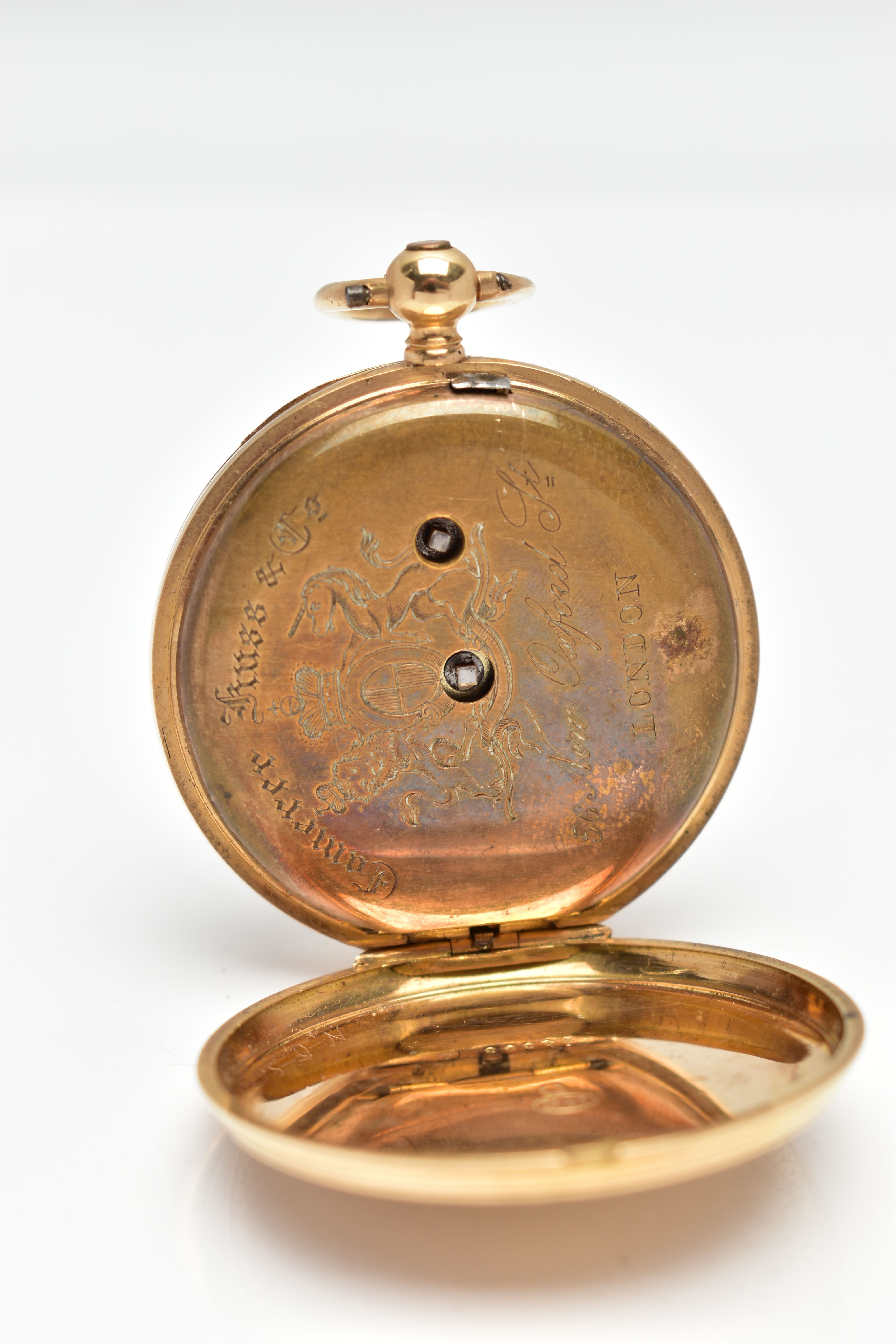 A LATE 19TH CENTURY 18CT GOLD POCKET WATCH, a ladys key wound pocket watch, gold tone floral dial, - Bild 6 aus 7