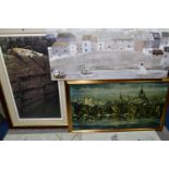 FIVE DECORATIVE PRINTS, COMPRISING A SIGNED ALAN M. HUNT LIMITED EDITION, 'On the Edge' depicting