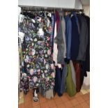 A QUANTITY OF LADIES' AND MEN'S CLOTHING, approximately seventy items, including ladies' jackets,