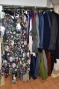 A QUANTITY OF LADIES' AND MEN'S CLOTHING, approximately seventy items, including ladies' jackets,