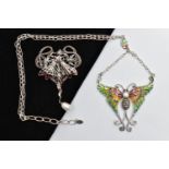 A SET OF WHITE METAL PLIQUE A JOUR AND GEM SET JEWELLERY, to include a butterfly necklace, with