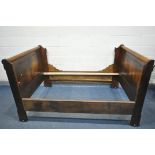 A 19TH CENTURY FRENCH OAK SLEIGH BED, to fit a 3ft10 mattress (condition - surface marks, loose