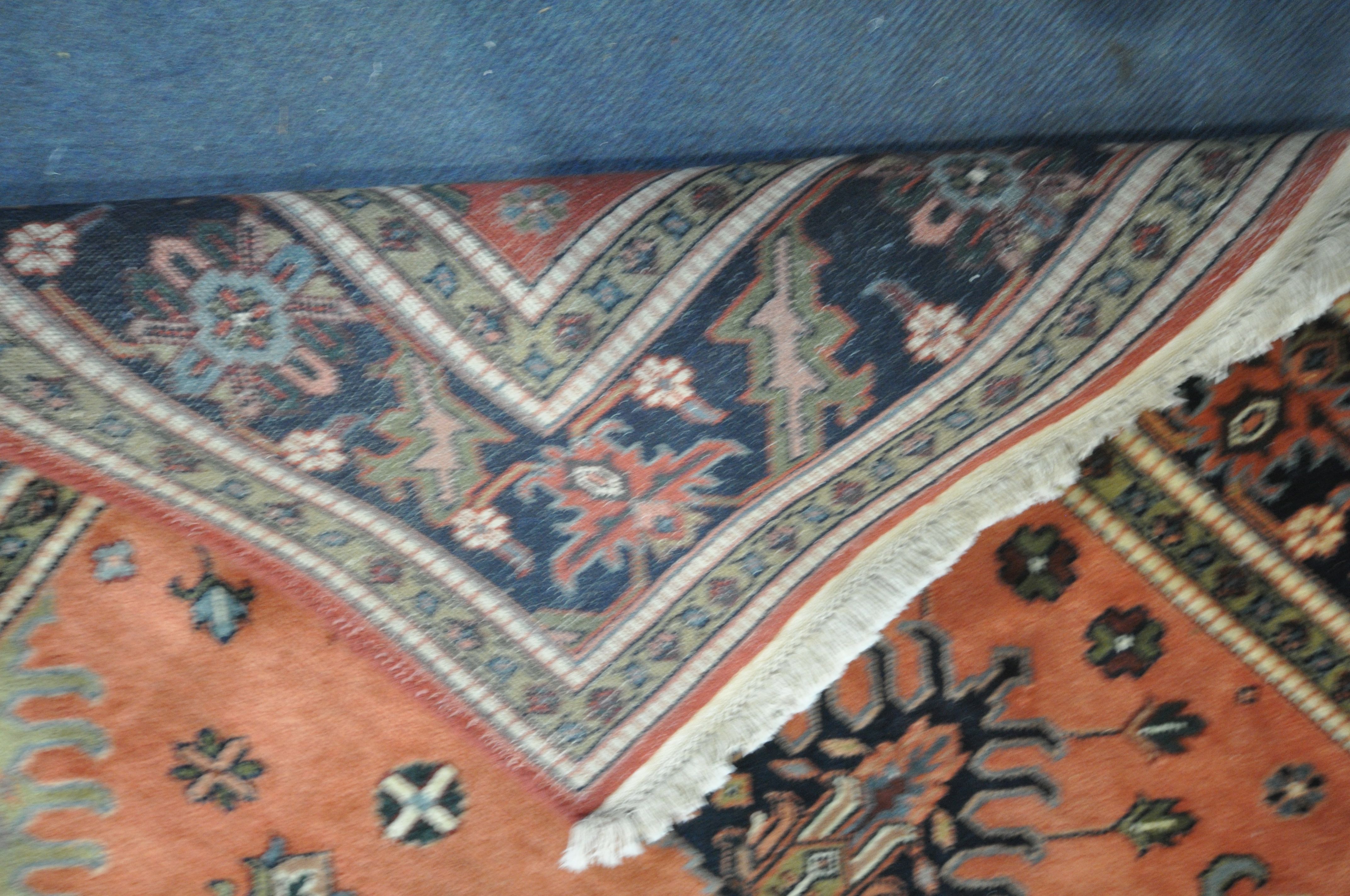 A 20TH CENTURY KULA RUG, with a red field, 250cm x 157cm, along with a gold floral rug, 215cm x - Bild 5 aus 6