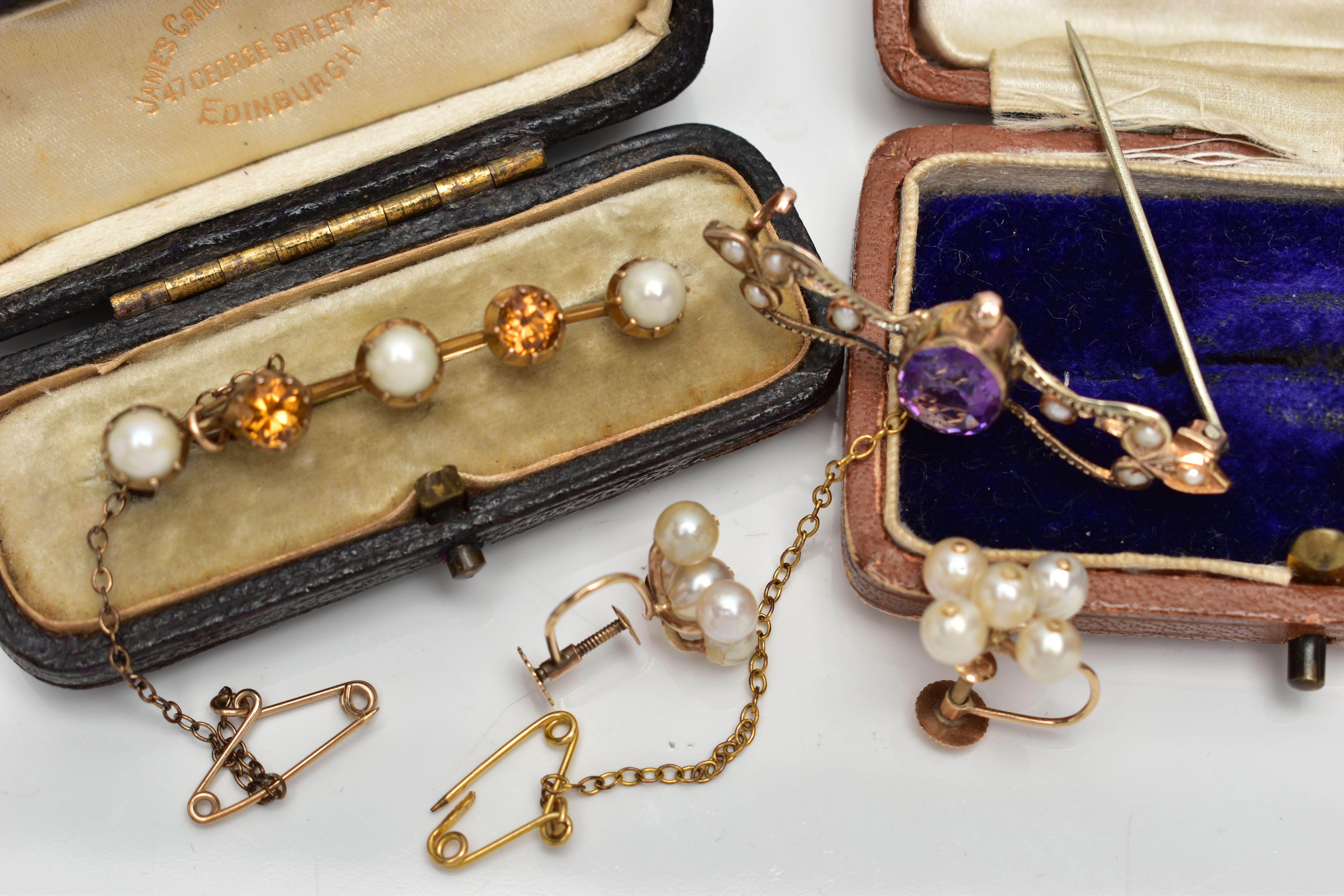 TWO LATE 19TH CENTURY BAR BROOCHES AND A PAIR OF EARRINGS, the first bar brooch comprised of three - Image 3 of 13