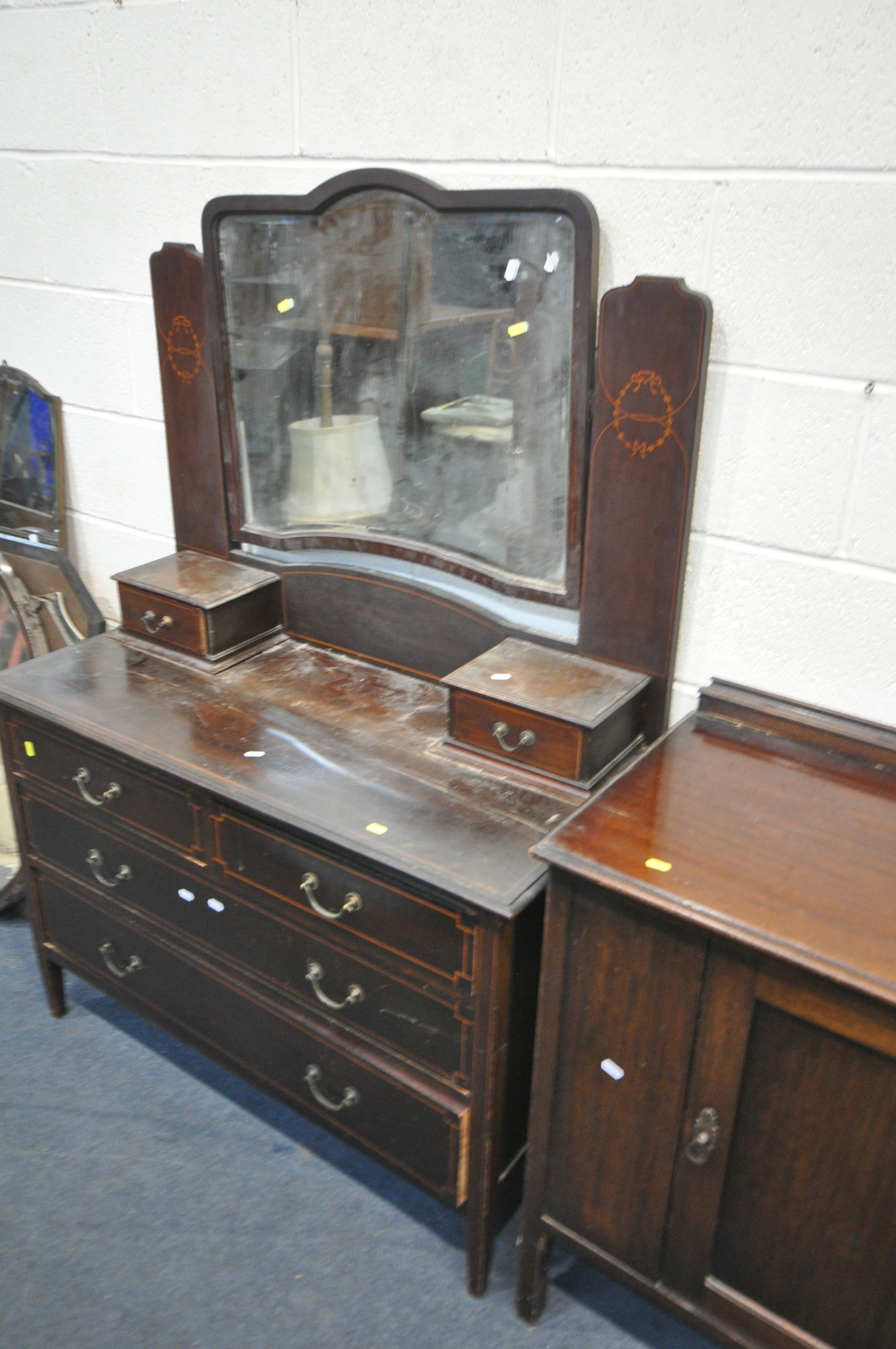 TWO EARLY 20TH CENTURY DRESSING CHESTS, with single swing mirrors, and four drawers, width 107cm x - Image 3 of 3