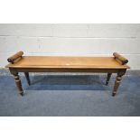 A VICTORIAN WALNUT WINDOW SEAT, with turned arms and legs, length 122cm x depth 31cm x height