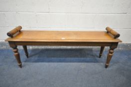 A VICTORIAN WALNUT WINDOW SEAT, with turned arms and legs, length 122cm x depth 31cm x height